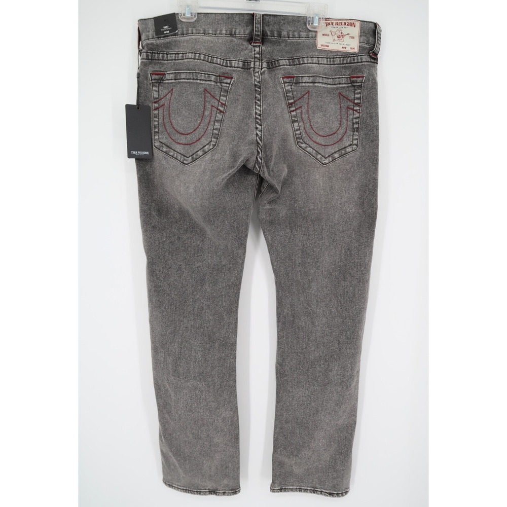 True Religion 36 Ricky Straight Bounty Gray Wash Red Stitching Denim‎ Jeans NEW